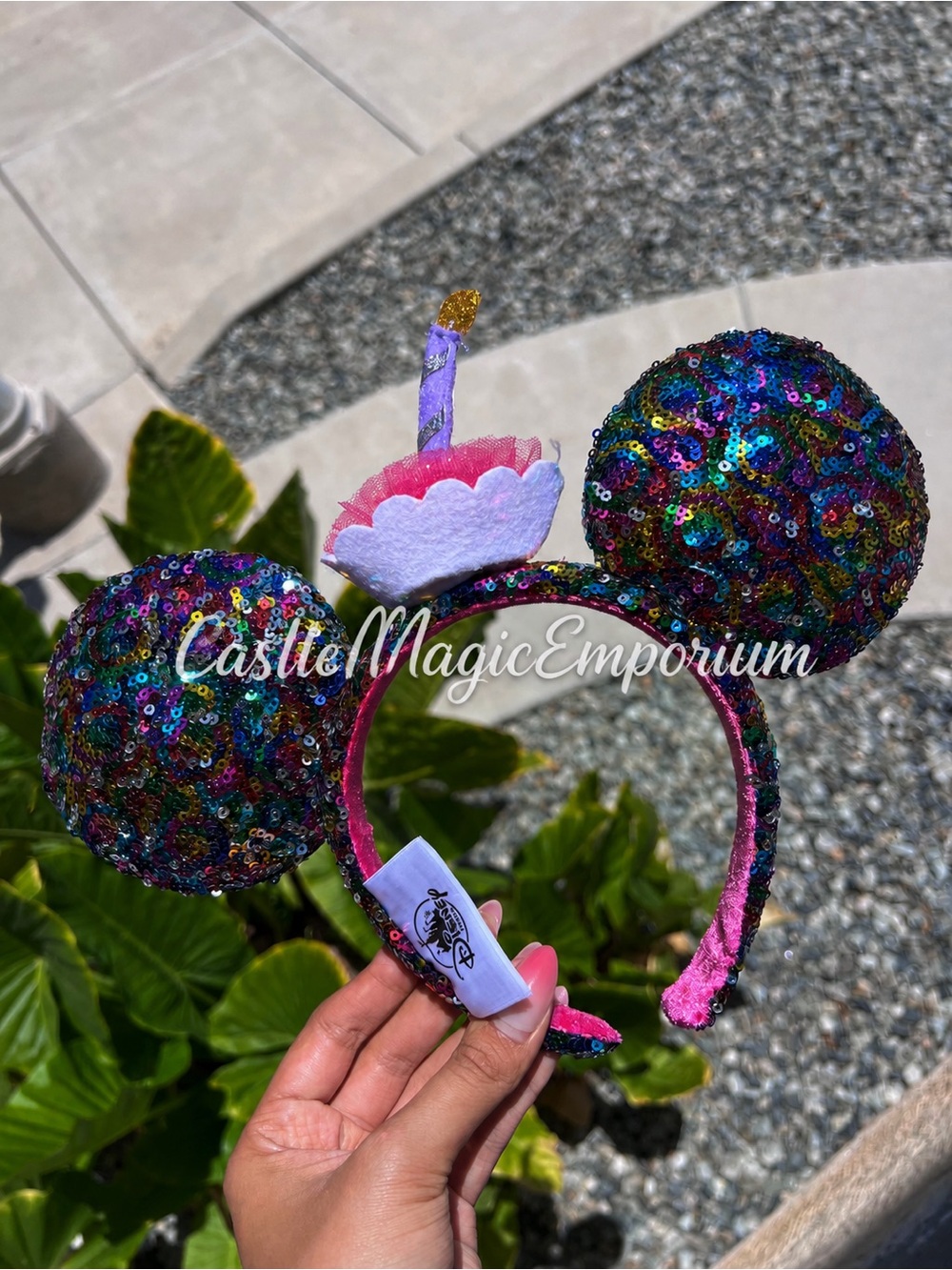 Disney Multicolor Sequin Cupcake Minnie Ears Headband with Pink Lining